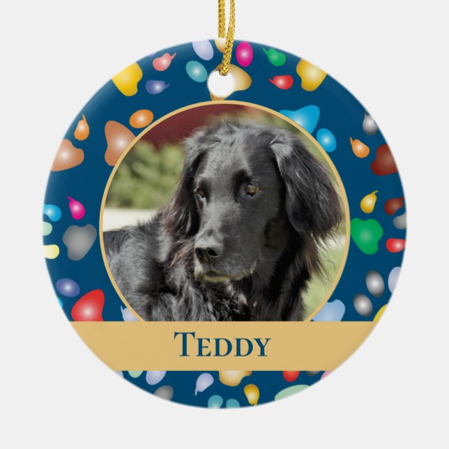 Colorful Paw Print Pattern Pet Ceramic Ornament (Front)