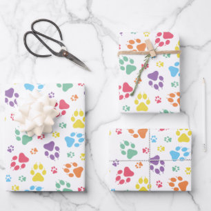 Colorful Paw Print Pattern Wrapping Paper Sheets