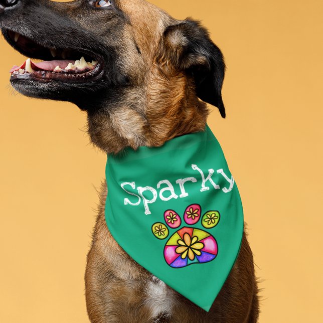 Colorful Paw Print Personalized  Pet Bandana Collar (Creator Uploaded)