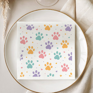 Colorful Paw Print Puppy Dog Birthday Party Napkins