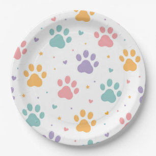 Colorful Paw Print Puppy Dog Birthday Party Paper Plates