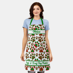 Colorful Paw Print Red Green All-Over Print Apron