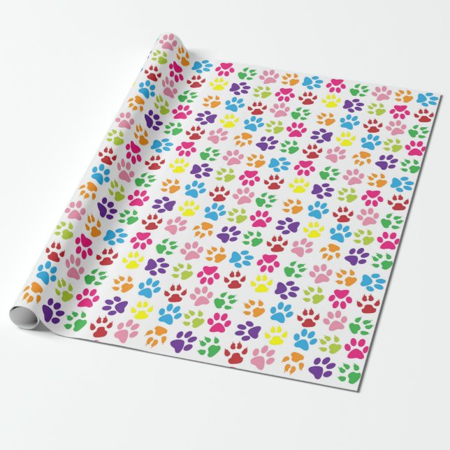 Colorful Paw Print Rolled Gift Wrap (Unrolled)