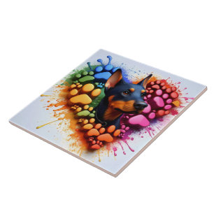 Colorful Paw Print Tile for Dobermann Dogs