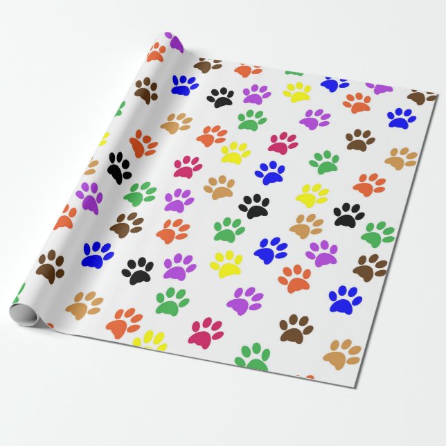 Colorful Paw Print Wrapping Paper (Unrolled)