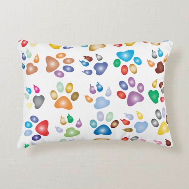 colorful paw prints accent pillow (Front)