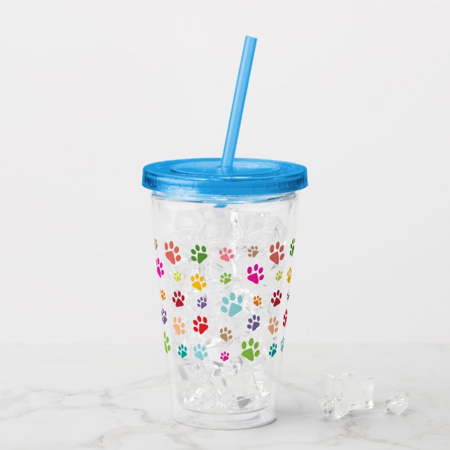 Colorful Paw Prints Acrylic Tumbler (Back Ice)