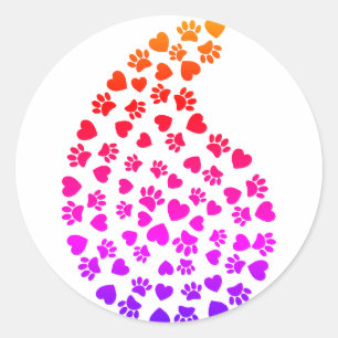Colorful Paw Prints And Hearts Paisley Pattern Classic Round Sticker