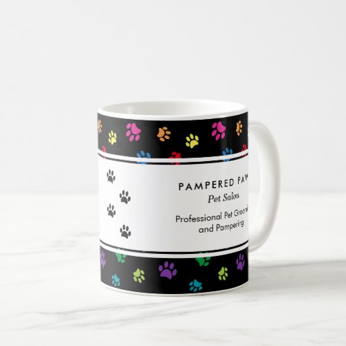 Colorful Paw Prints Black Professional Pet Salon Coffee Mug