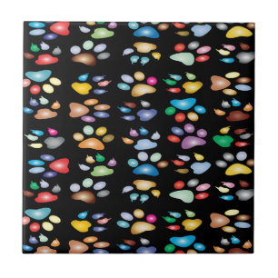 Colorful paw prints ceramic tile