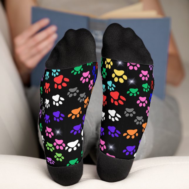 Colorful Paw Prints Crew Socks (Bottom)