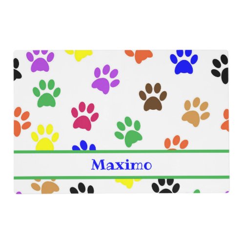 Colorful Paw Prints  Custom Laminated Placemat