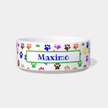 Colorful Paw Prints | Custom Pet<br><div class="desc">Brighten up your pets feeding area with this colorful pet food / water bowl, featuring a rainbow of paw prints in every color. Easy to change the sample name to your own text. Font styles, colors and sizes can also be changed by clicking "customize further". For a variety of other...</div>