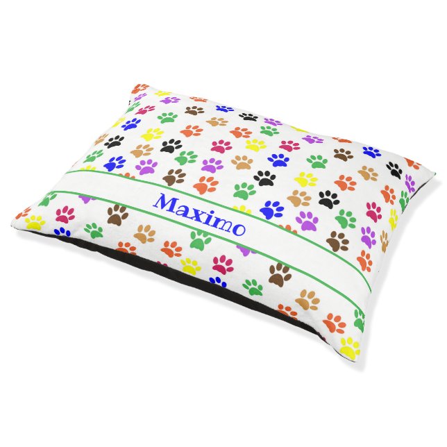 Colorful Paw Prints | Custom Pet Bed (Angled)