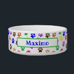 Colorful Paw Prints | Custom Pet Bowl<br><div class="desc">Brighten up your pets feeding area with this colorful pet food / water bowl, featuring a rainbow of paw prints in every color. Easy to change the sample name to your own text. Font styles, colors and sizes can also be changed by clicking "customize further". For a variety of other...</div>