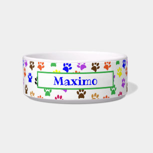 Colorful Paw Prints   Custom Pet Bowl