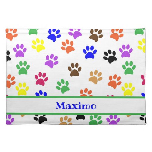 Colorful Paw Prints  Custom Pet Placemat