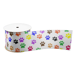 Colorful Paw Prints   Custom Satin Ribbon