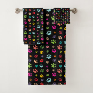 Colorful Paw Prints Design Bath Towel Set