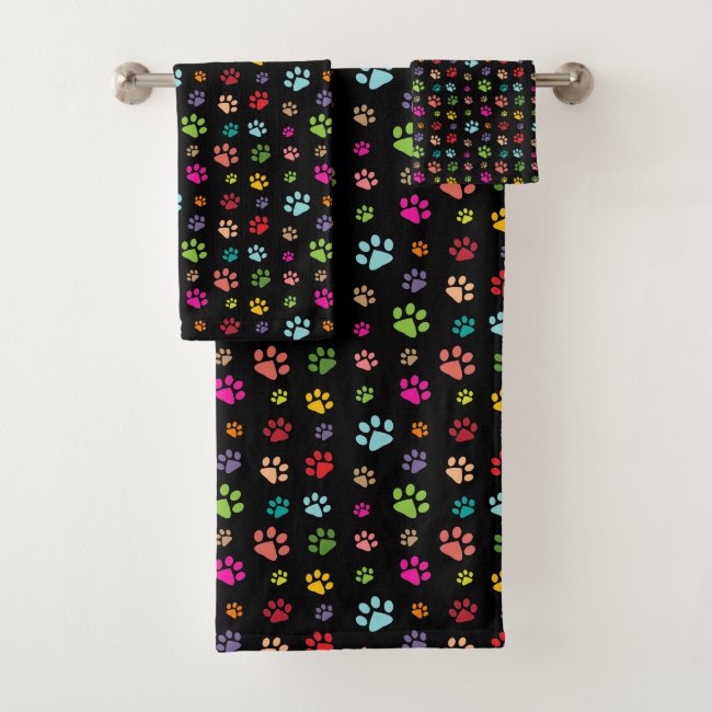 Colorful Paw Prints Design Bath Towel Set