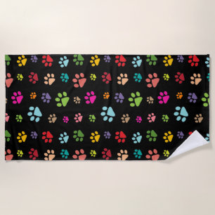 Colorful Paw Prints Design Beach Towel