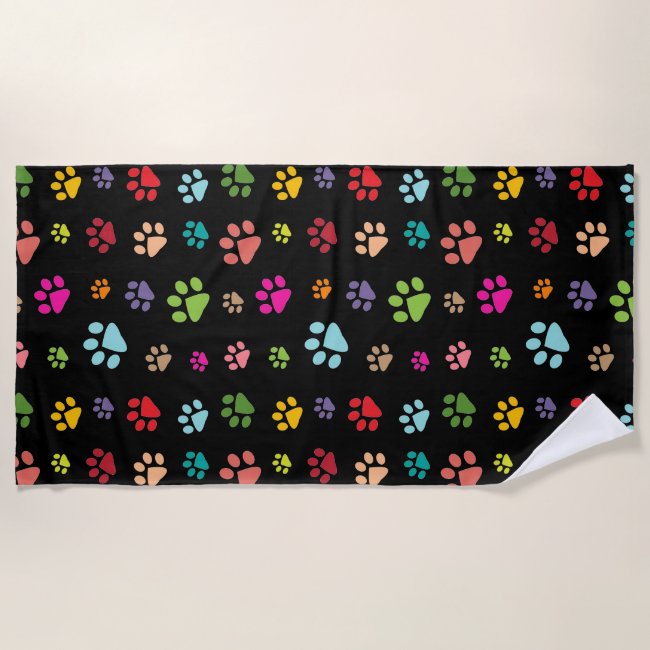 Colorful Paw Prints Design Beach Towel