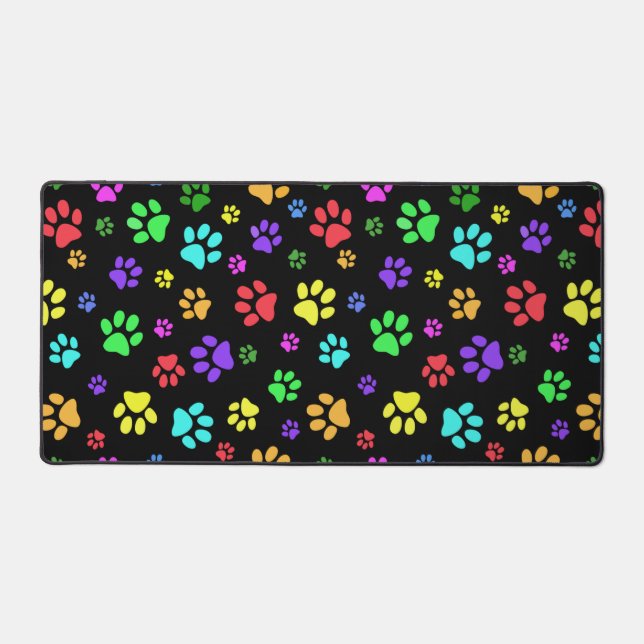 Colorful Paw Prints Design Desk Mat (Front)