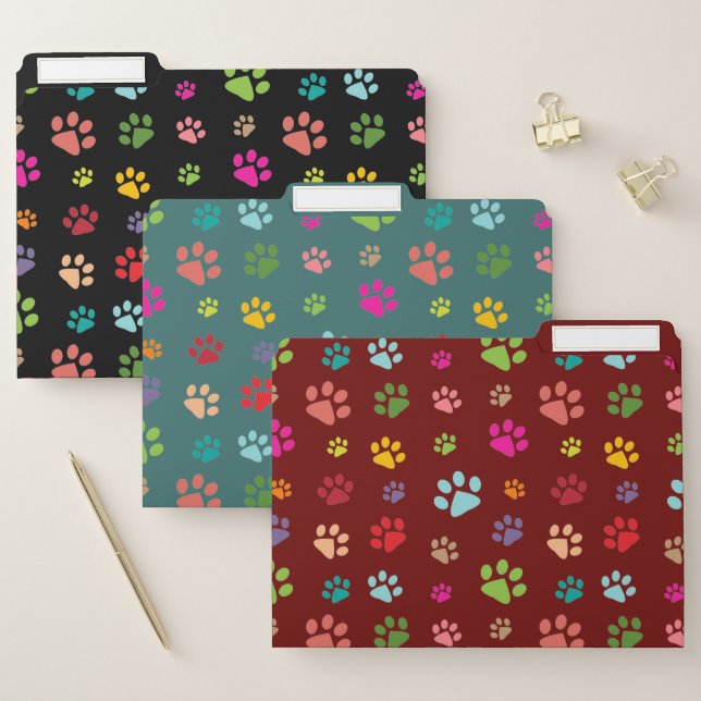 Colorful Paw Prints Design File Folders Set (Set)