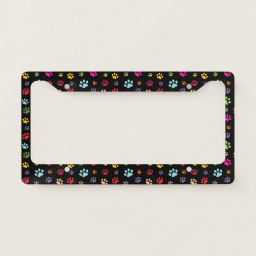 Colorful Paw Prints Design License Plate Frame