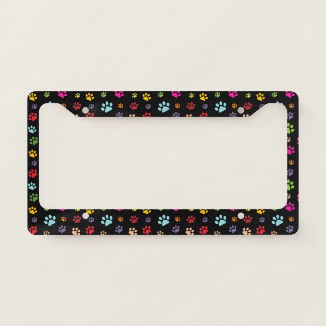 Colorful Paw Prints Design License Plate Frame