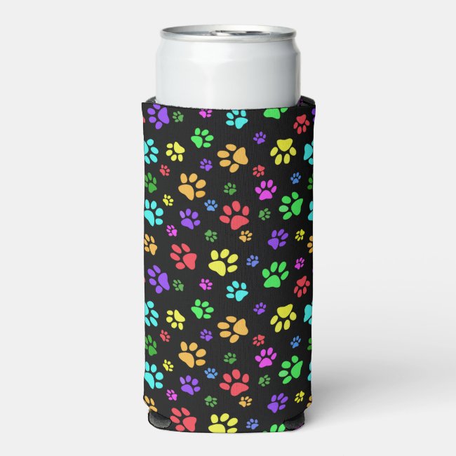 Colorful Paw Prints Design Seltzer Can Cooler