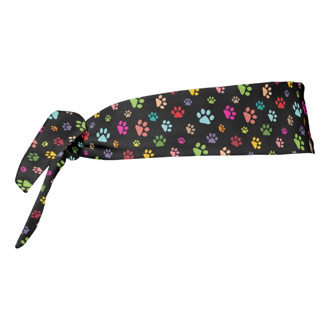 Colorful Paw Prints Design Tie-Back Headband