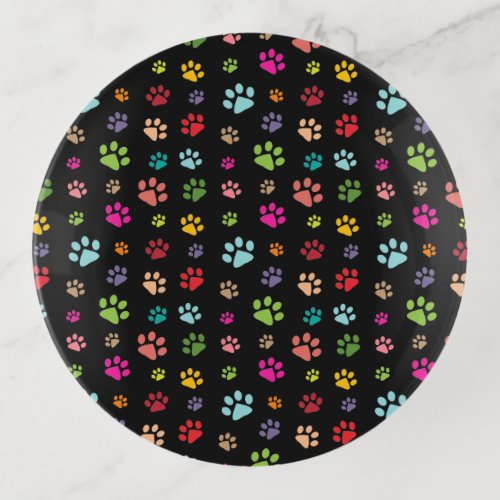Colorful Paw Prints Design Trinket Tray