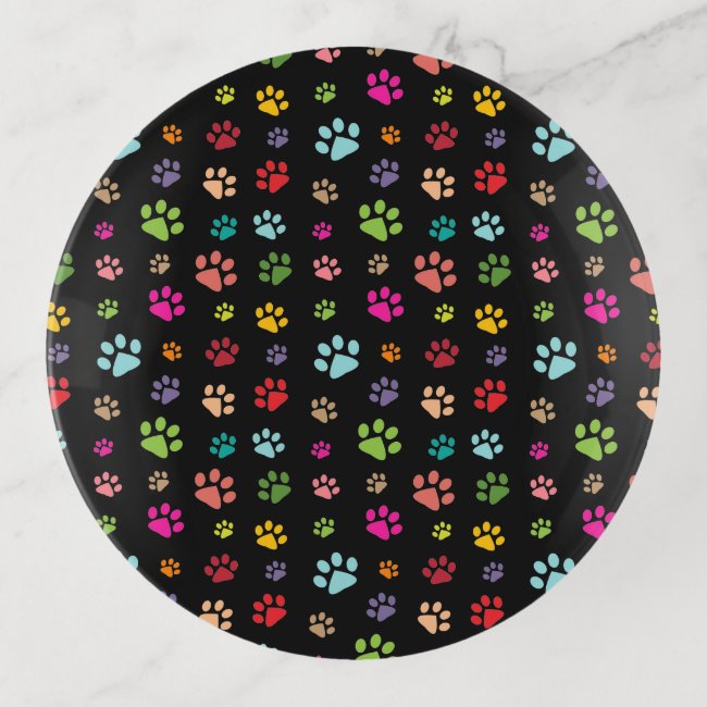 Colorful Paw Prints Design Trinket Tray