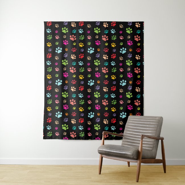 Colorful Paw Prints Design Wall Tapestry