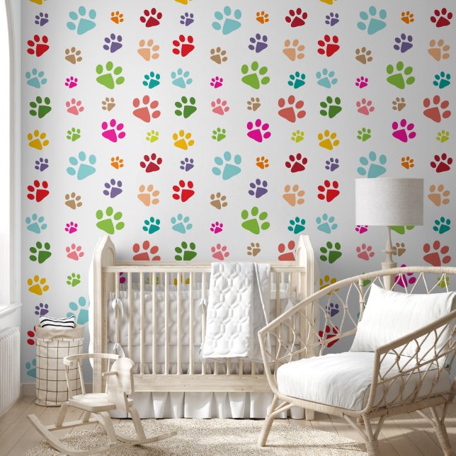 Colorful Paw Prints Design Wallpaper (Kids)
