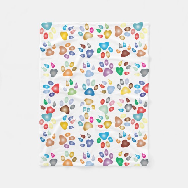 colorful paw prints fleece blanket (Front)
