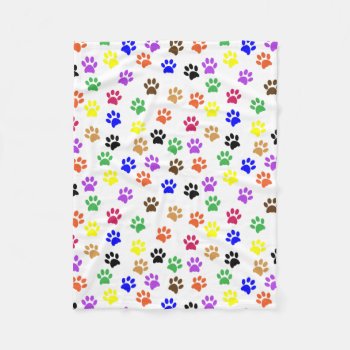 Colorful Paw Prints Fleece Blanket by PugWiggles at Zazzle