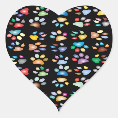 Colorful paw prints heart sticker