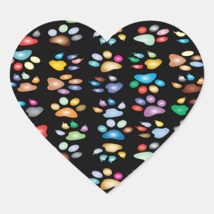 Colorful paw prints heart sticker