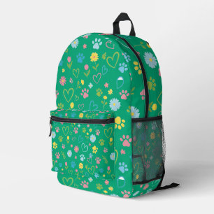 Colorful Paw Prints & Hearts Backpack Cute Floral