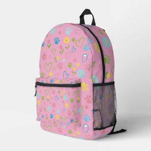 Colorful Paw Prints & Hearts Backpack Cute Floral