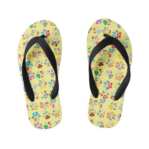 Colorful Paw Prints Kids Flip Flops