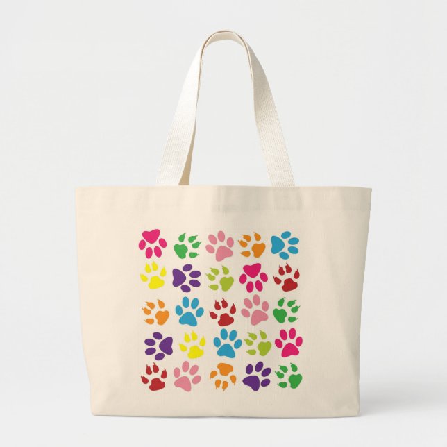 Colorful Paw Prints Large Tote Bag (Front)