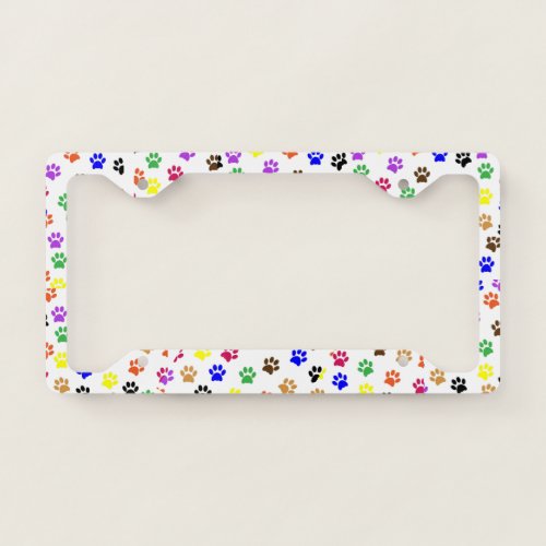 Colorful Paw Prints License Plate Frame