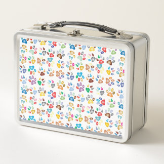 Colorful Paw Prints Metal Lunch Box