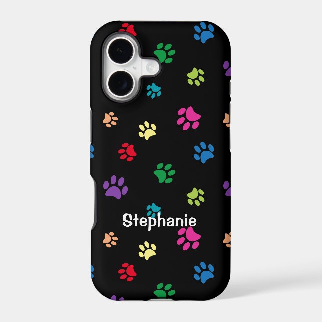 Colorful Paw Prints on Black Case-Mate iPhone Case (Back)