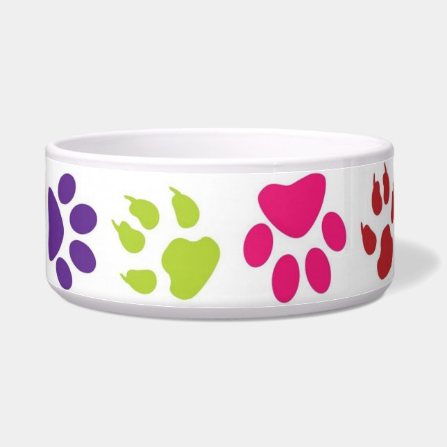 Colorful Paw Prints on Dog Bowl (Right)