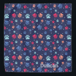 Colorful Paw Prints on Navy Blue Canvas Bandana<br><div class="desc">Darling paw prints in a variety of colors,  set over a navy blue background. Your pet will look gooood sporting this design!</div>