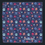 Colorful Paw Prints on Navy Blue Canvas Bandana<br><div class="desc">Darling paw prints in a variety of colors,  set over a navy blue background. Your pet will look gooood sporting this design!</div>